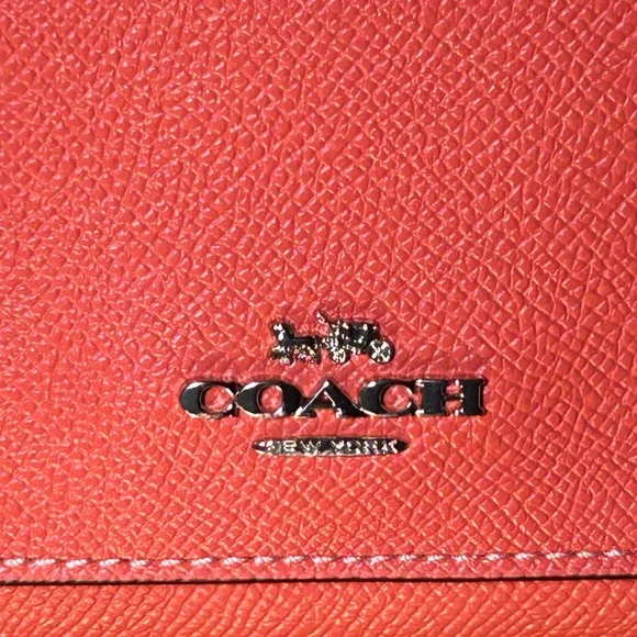 Coach Orange Pebbled Leather Women's Trifold Wallet 8” x 4.5” - Picture 6 of 14